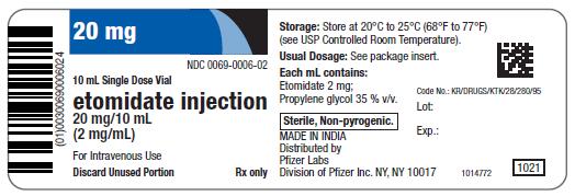 Etomidate injection 20 mg per 10 ml vial label