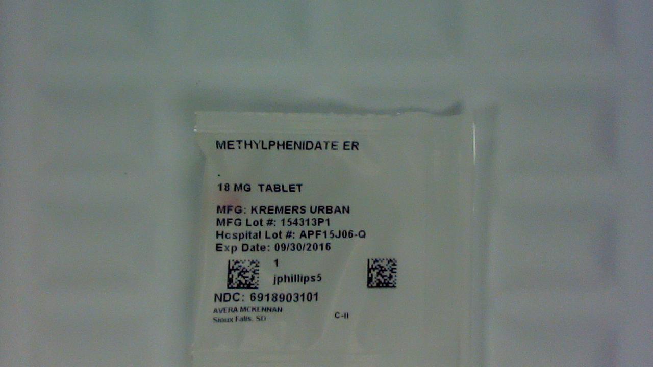 Methylphenidate ER 18 mg tablet label