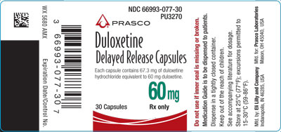 PACKAGE LABEL - Duloxetine Delayed Release Capsules 60 mg, bottle of 30\n