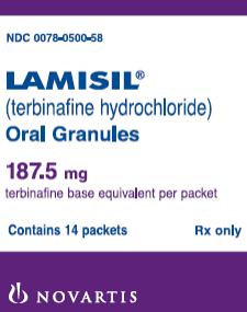 PRINCIPAL DISPLAY PANEL\nPackage Label â€“ 187.5 mg\nRx Only		NDC 0078-0500-58\nLamisilÂ® (terbinafine hydrochloride)\nOral Granules\n187.5 mg\nterbinafine base equivalent per packet\nContains 14 packets