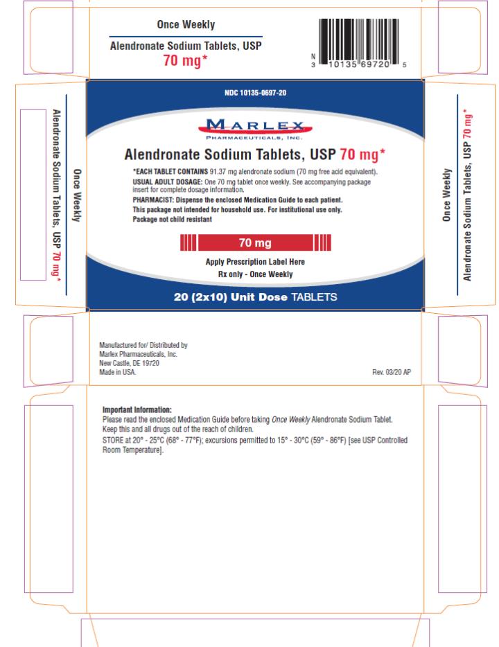 PRINCIPAL DISPLAY PANEL - 70 mg Tablet Blister Pack Carton 20 (2×10) Unit-Dose Tablets Rx only NDC 10135-0697-20 Once Weekly