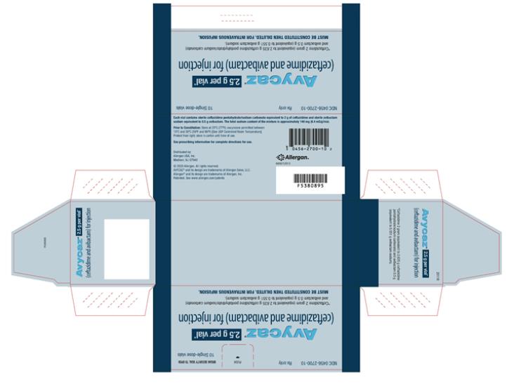 Principal Display Panel - NDC 0456-2700-10    Rx only 10 Single-dose vials Avycaz® 2.5 g per vial*  (ceftazidime and avibactam) for injection  *Ceftazidime 2 gram (equivalent to 2.635 g ceftazidime pentahydrate/sodium carbonate)    and avibactam 0.5 g (equivalent to 0.551 g avibactam sodium).  MUST BE CONSTITUTED THEN DILUTED. FOR INTRAVENOUS INFUSION.