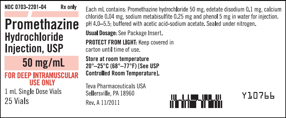 Promethazine Hydrochloride Injection, USP 50 mg/mL, 1mL Single Dose Vial x 25 Tray Label